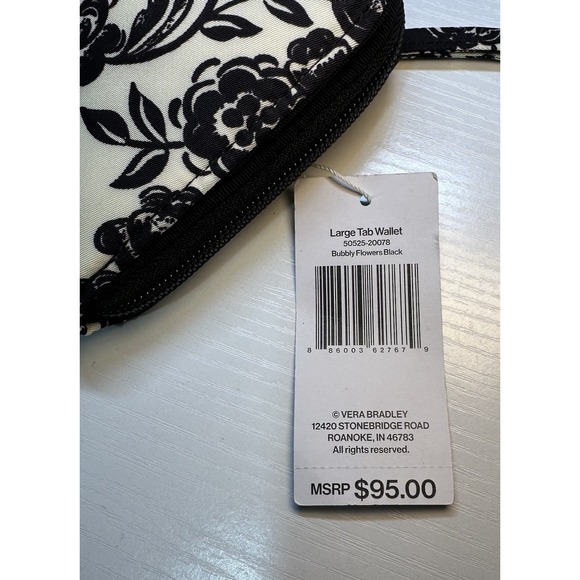 NWT Vera Bradley Large Tab Nylon Wallet Bubbly Flowers Black Pattern MSRP $95.00 - Picture 13 of 13